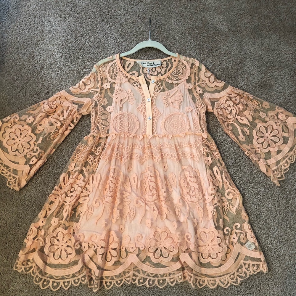 Free People Boho Peach Long Shirt
